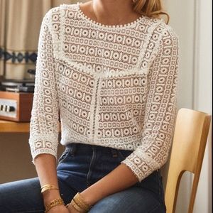 Sezane Joss Crochet Blouse in Ecru